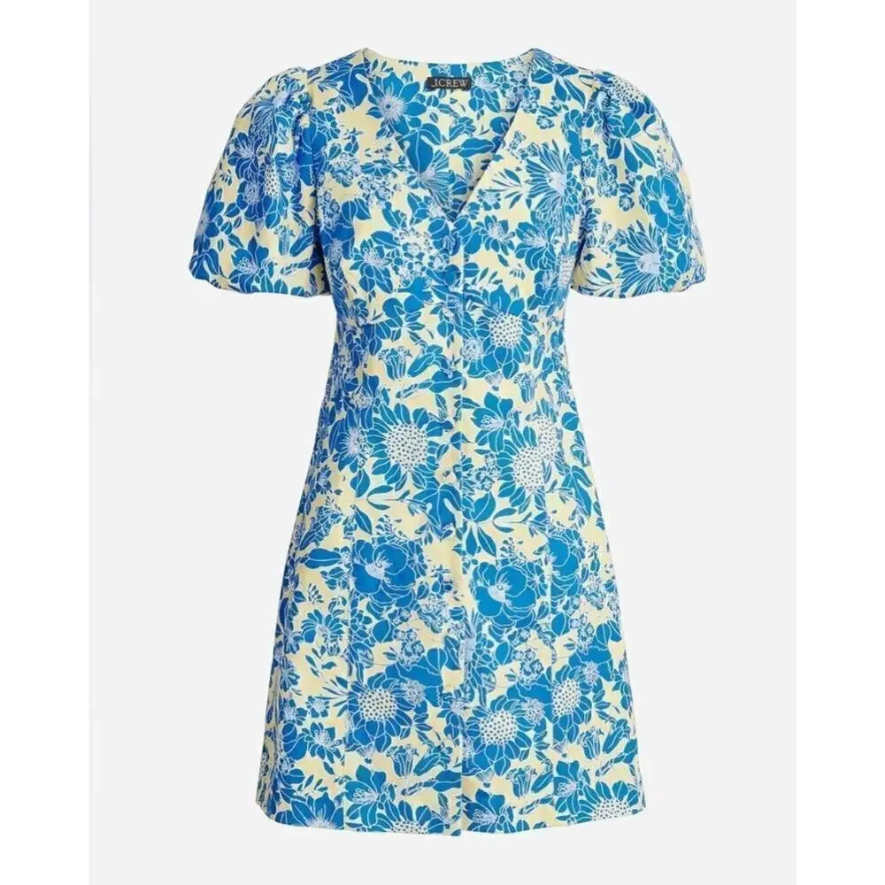 NWT J. Crew blue floral Twill Puff-Sleeve Mini Dress women’s size 18